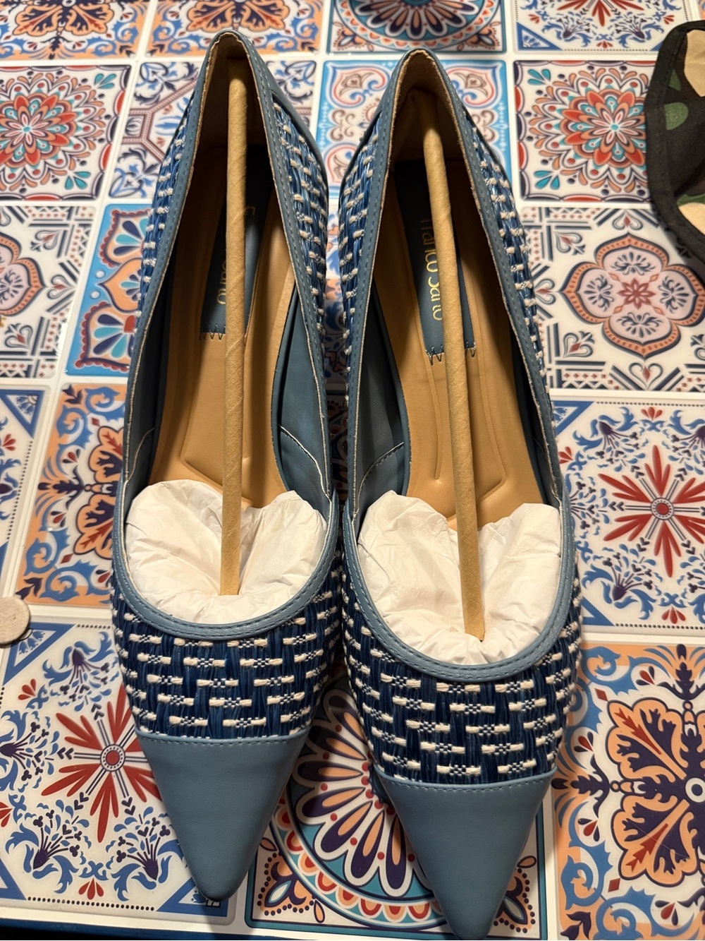 Franco Sarto Blue Woven Pointed-Toe Flats